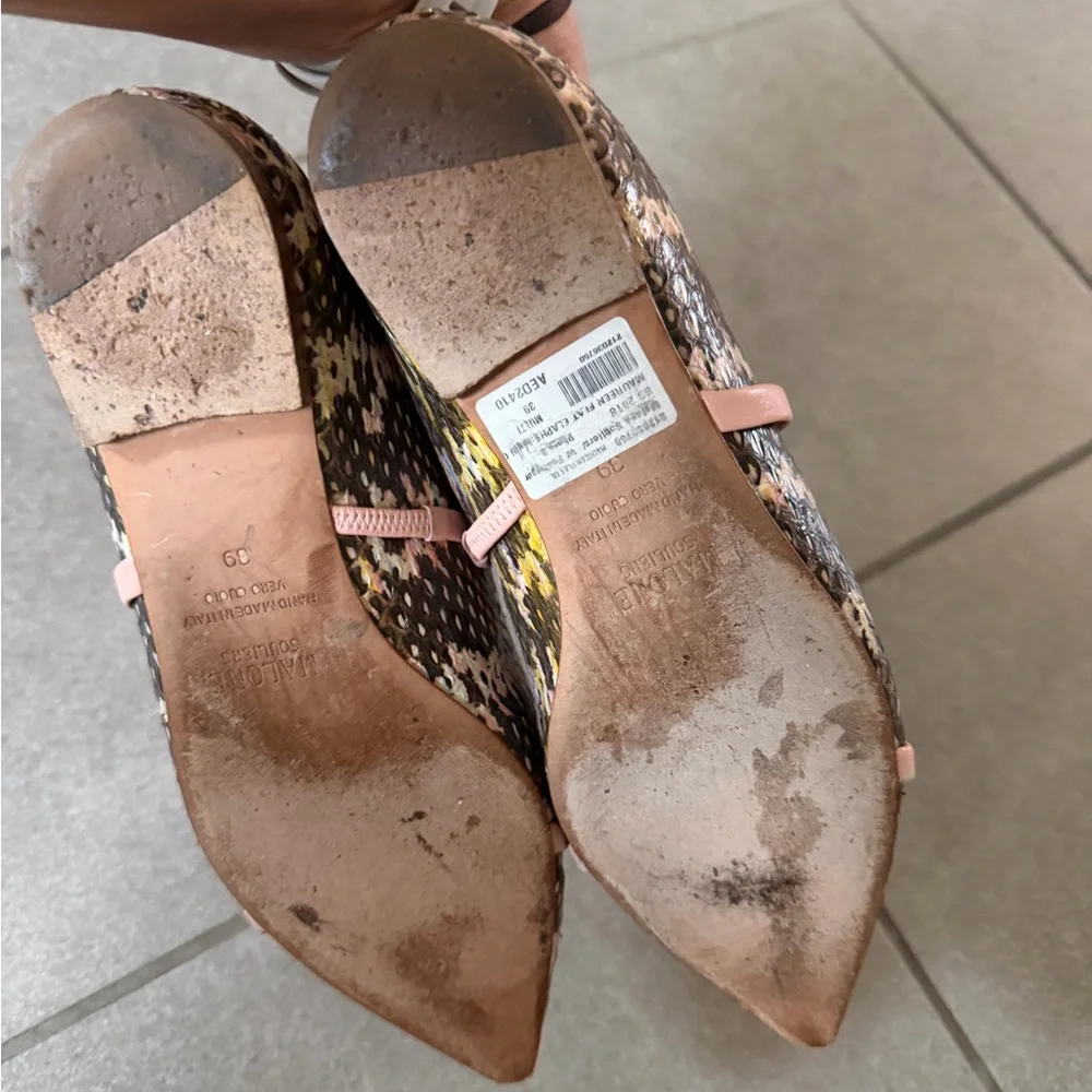 Malone Souliers Pink and Brown snake print Pointed-Toe Mules 39 - Picture 5 of 6